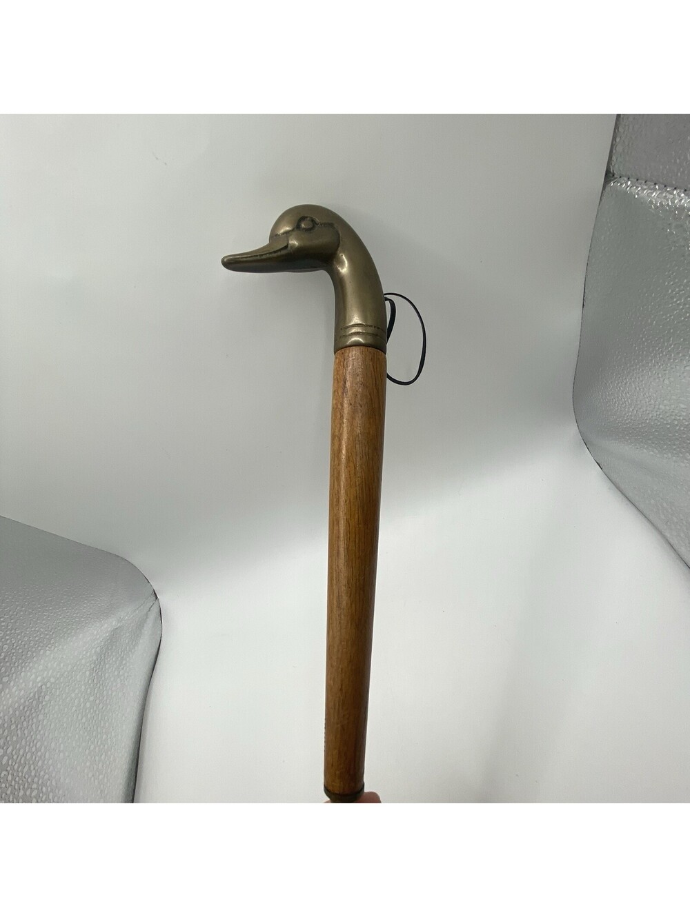 Brass Vintage Mallard Duck Head Shoe Horn Wood Handle 17"